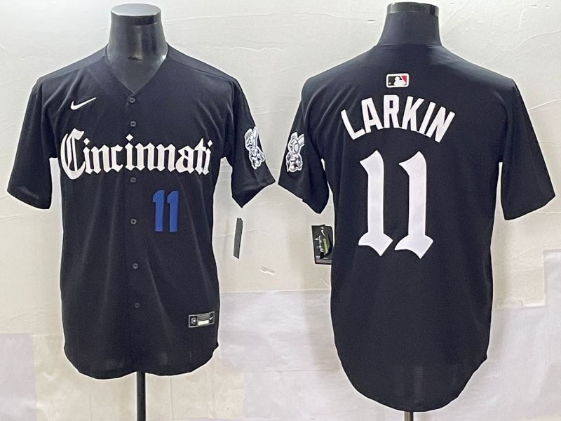 Men 2025 Cincinnati Reds #11 Larkin Black Five generations Joint Name Nike MLB Jersey style 7->cincinnati reds->MLB Jersey